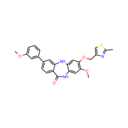 COc1cccc(-c2ccc3c(c2)Nc2cc(OCc4csc(C)n4)c(OC)cc2NC3=O)c1 ZINC000043013005