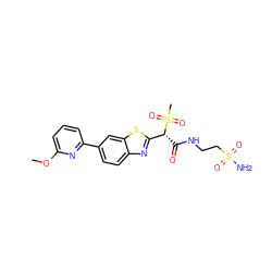 COc1cccc(-c2ccc3nc([C@@H](C(=O)NCCS(N)(=O)=O)S(C)(=O)=O)sc3c2)n1 ZINC000143955711