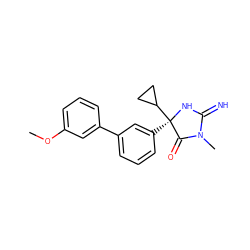 COc1cccc(-c2cccc([C@]3(C4CC4)NC(=N)N(C)C3=O)c2)c1 ZINC000084602003