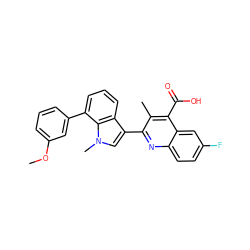 COc1cccc(-c2cccc3c(-c4nc5ccc(F)cc5c(C(=O)O)c4C)cn(C)c23)c1 ZINC000029464854