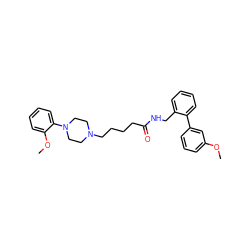 COc1cccc(-c2ccccc2CNC(=O)CCCCN2CCN(c3ccccc3OC)CC2)c1 ZINC000299828233