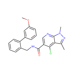 COc1cccc(-c2ccccc2CNC(=O)c2cnc3c(c(C)nn3C)c2Cl)c1 ZINC000049113911