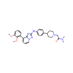 COc1cccc(-c2cccn3nc(Nc4ccc(C5CCN(CC(=O)N(C)C)CC5)cc4)nc23)c1OC ZINC000096169856