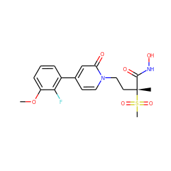 COc1cccc(-c2ccn(CC[C@](C)(C(=O)NO)S(C)(=O)=O)c(=O)c2)c1F ZINC000084597077