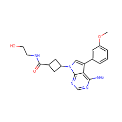 COc1cccc(-c2cn(C3CC(C(=O)NCCO)C3)c3ncnc(N)c23)c1 ZINC000027988330