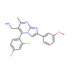 COc1cccc(-c2cn3c(-c4ccc(Cl)cc4Cl)c(CN)c(C)nc3n2)c1 ZINC000058538106