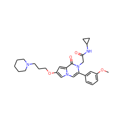 COc1cccc(-c2cn3cc(OCCCN4CCCCC4)cc3c(=O)n2CC(=O)NC2CC2)c1 ZINC000058592703