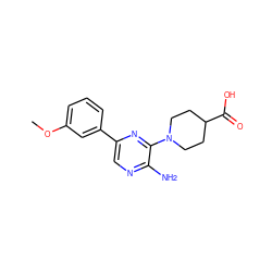 COc1cccc(-c2cnc(N)c(N3CCC(C(=O)O)CC3)n2)c1 ZINC000058650189