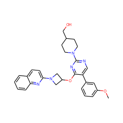 COc1cccc(-c2cnc(N3CCC(CO)CC3)nc2OC2CN(c3ccc4ccccc4n3)C2)c1 ZINC000096168842