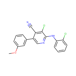 COc1cccc(-c2cnc(Nc3ccccc3Cl)c(Cl)c2C#N)c1 ZINC000115368689