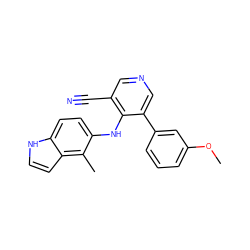 COc1cccc(-c2cncc(C#N)c2Nc2ccc3[nH]ccc3c2C)c1 ZINC000040876185