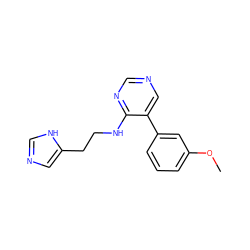 COc1cccc(-c2cncnc2NCCc2cnc[nH]2)c1 ZINC000004239469