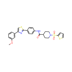 COc1cccc(-c2csc(-c3ccc(NC(=O)C4CCN(S(=O)(=O)c5cccs5)CC4)cc3)n2)c1 ZINC000044386296