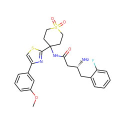 COc1cccc(-c2csc(C3(NC(=O)C[C@H](N)Cc4ccccc4F)CCS(=O)(=O)CC3)n2)c1 ZINC000095559024