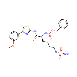 COc1cccc(-c2csc(NC(=O)[C@H](CCCCNS(N)(=O)=O)NC(=O)OCc3ccccc3)n2)c1 ZINC000044430415