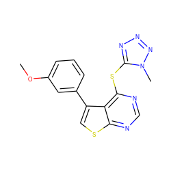 COc1cccc(-c2csc3ncnc(Sc4nnnn4C)c23)c1 ZINC000036380174