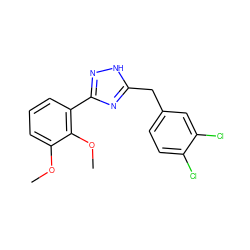 COc1cccc(-c2n[nH]c(Cc3ccc(Cl)c(Cl)c3)n2)c1OC ZINC000013589635