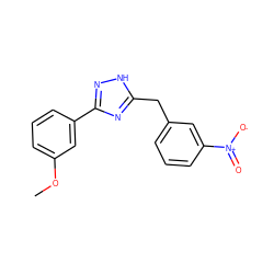 COc1cccc(-c2n[nH]c(Cc3cccc([N+](=O)[O-])c3)n2)c1 ZINC000013589630