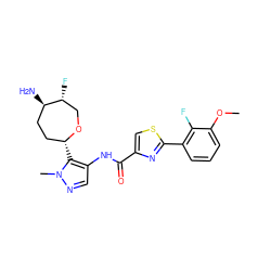 COc1cccc(-c2nc(C(=O)Nc3cnn(C)c3[C@@H]3CC[C@@H](N)[C@H](F)CO3)cs2)c1F ZINC000221411020