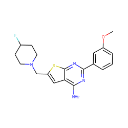 COc1cccc(-c2nc(N)c3cc(CN4CCC(F)CC4)sc3n2)c1 ZINC000118597482