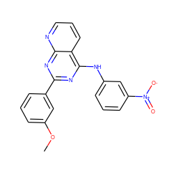 COc1cccc(-c2nc(Nc3cccc([N+](=O)[O-])c3)c3cccnc3n2)c1 ZINC001772615817