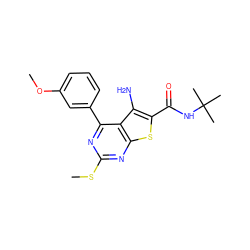 COc1cccc(-c2nc(SC)nc3sc(C(=O)NC(C)(C)C)c(N)c23)c1 ZINC000000602871