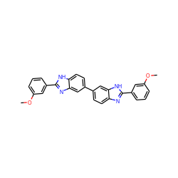 COc1cccc(-c2nc3cc(-c4ccc5nc(-c6cccc(OC)c6)[nH]c5c4)ccc3[nH]2)c1 ZINC000058977736