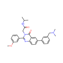 COc1cccc(-c2nc3ccc(-c4cccc(CN(C)C)c4)cc3c(=O)n2CC(=O)NC(C)C)c1 ZINC000036480192