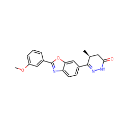 COc1cccc(-c2nc3ccc(C4=NNC(=O)C[C@@H]4C)cc3o2)c1 ZINC000139559942