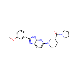 COc1cccc(-c2nc3ccc(N4CCC[C@@H](C(=O)N5CCCC5)C4)nc3[nH]2)c1 ZINC001772637069