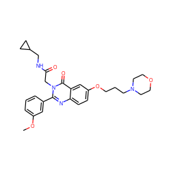 COc1cccc(-c2nc3ccc(OCCCN4CCOCC4)cc3c(=O)n2CC(=O)NCC2CC2)c1 ZINC000066074389