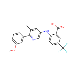 COc1cccc(-c2ncc(Nc3ccc(C(F)(F)F)cc3C(=O)O)cc2C)c1 ZINC000113898565