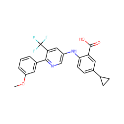 COc1cccc(-c2ncc(Nc3ccc(C4CC4)cc3C(=O)O)cc2C(F)(F)F)c1 ZINC000113898355