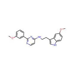 COc1cccc(-c2nccc(NCCc3c[nH]c4ccc(OC)cc34)n2)c1 ZINC000004239326