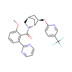 COc1cccc(-c2ncccn2)c1C(=O)N1C[C@H]2C[C@@H](Oc3ccc(C(F)(F)F)cn3)[C@H]1C2 ZINC000218364374