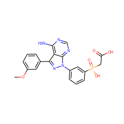 COc1cccc(-c2nn(-c3cccc([P@](=O)(O)CC(=O)O)c3)c3ncnc(N)c23)c1 ZINC000013538683