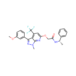 COc1cccc(-c2nn(C)c3nc(OCC(=O)N[C@@H](C)c4ccccc4)cc(C(F)(F)F)c23)c1 ZINC000117511996