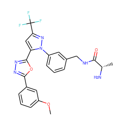 COc1cccc(-c2nnc(-c3cc(C(F)(F)F)nn3-c3cccc(CNC(=O)[C@H](C)N)c3)o2)c1 ZINC000040394726