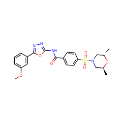 COc1cccc(-c2nnc(NC(=O)c3ccc(S(=O)(=O)N4C[C@H](C)O[C@@H](C)C4)cc3)o2)c1 ZINC000004101330