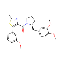 COc1cccc(-c2sc(C)nc2C(=O)N2CCC[C@H]2Cc2ccc(OC)c(OC)c2)c1 ZINC000653787749