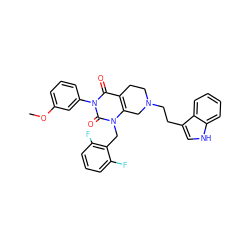 COc1cccc(-n2c(=O)c3c(n(Cc4c(F)cccc4F)c2=O)CN(CCc2c[nH]c4ccccc24)CC3)c1 ZINC000028863524