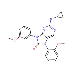 COc1cccc(-n2c(=O)n(-c3ccccc3OC)c3cnc(NC4CC4)nc32)c1 ZINC000040949905