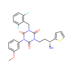 COc1cccc(-n2c(=O)n(CC[C@@H](N)c3cccs3)c(=O)n(Cc3c(F)cccc3F)c2=O)c1 ZINC000028118026