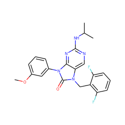 COc1cccc(-n2c(=O)n(Cc3c(F)cccc3F)c3cnc(NC(C)C)nc32)c1 ZINC000040950140