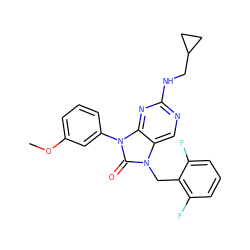 COc1cccc(-n2c(=O)n(Cc3c(F)cccc3F)c3cnc(NCC4CC4)nc32)c1 ZINC000040951913