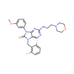 COc1cccc(-n2c(=O)n(Cc3c(F)cccc3F)c3cnc(NCCN4CCOCC4)nc32)c1 ZINC000034983104