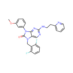 COc1cccc(-n2c(=O)n(Cc3c(F)cccc3F)c3cnc(NCCc4ccccn4)nc32)c1 ZINC000034983859