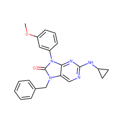 COc1cccc(-n2c(=O)n(Cc3ccccc3)c3cnc(NC4CC4)nc32)c1 ZINC000040949309