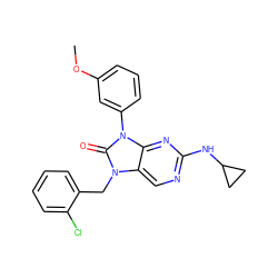 COc1cccc(-n2c(=O)n(Cc3ccccc3Cl)c3cnc(NC4CC4)nc32)c1 ZINC000040422974