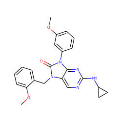 COc1cccc(-n2c(=O)n(Cc3ccccc3OC)c3cnc(NC4CC4)nc32)c1 ZINC000040404197